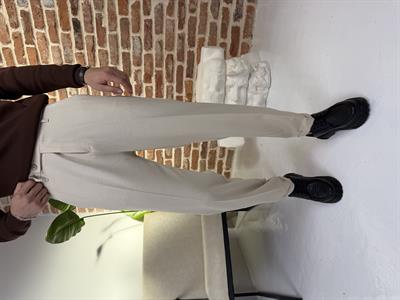 Dil Detaylı Boyfriend Kalıp Duble Paça Kumaş Pantolon Bej