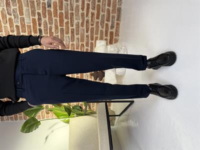 Dil Detaylı Boyfriend Kalıp Duble Paça Kumaş Pantolon Lacivert