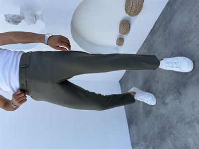 Dil Detaylı Regular Likralı Kumaş Pantolon Çağla Yeşili