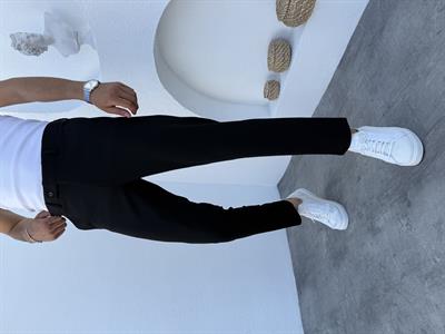 Dil Detaylı Regular Likralı Kumaş Pantolon Siyah