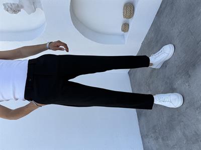 Dil Detaylı Regular Likralı Kumaş Pantolon Siyah