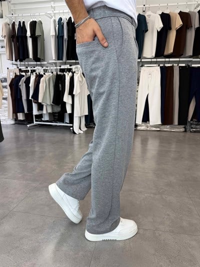 Duble Face Pileli Baggy Pantolon Açık Antrasit