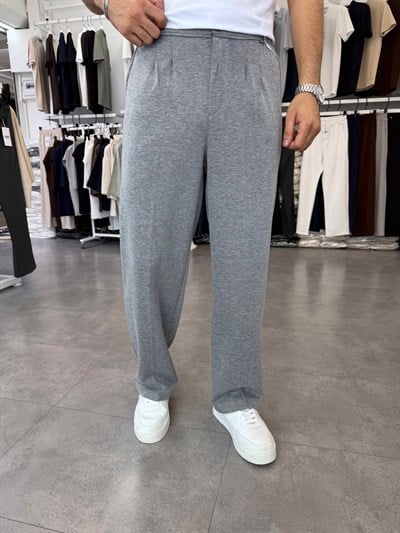 Duble Face Pileli Baggy Pantolon Açık Antrasit