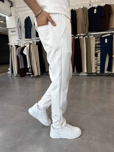 Duble Paça Jogger Pantolon Beyaz