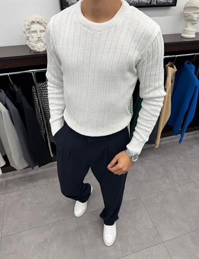 Fitilli Triko Kazak Beyaz