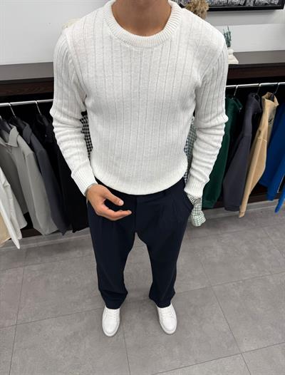 Fitilli Triko Kazak Beyaz