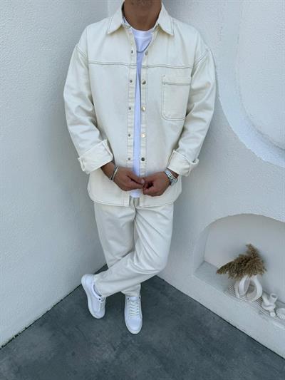 Gabardin Kumaş Gömlek Takım Krem