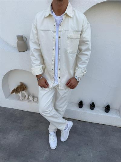 Gabardin Kumaş Gömlek Takım Krem