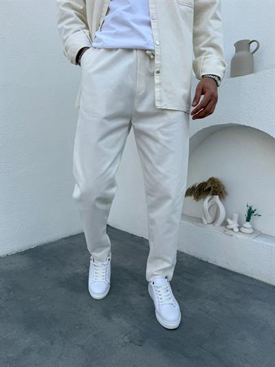 Gabardin Kumaş Gömlek Takım Krem