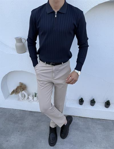 Geniş Fitilli Premium Triko Lacivert