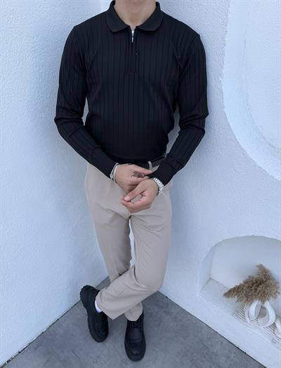 Geniş Fitilli Premium Triko Siyah