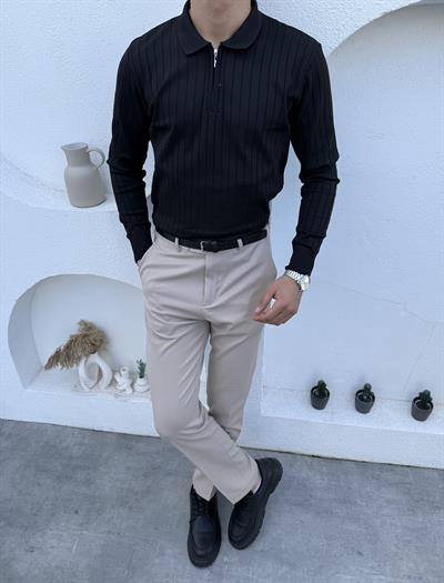 Geniş Fitilli Premium Triko Siyah