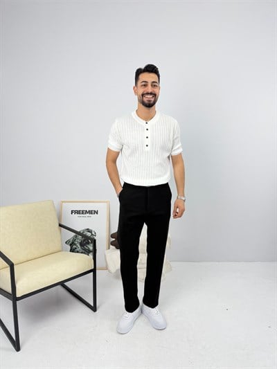 Henley Pamuk Triko Beyaz