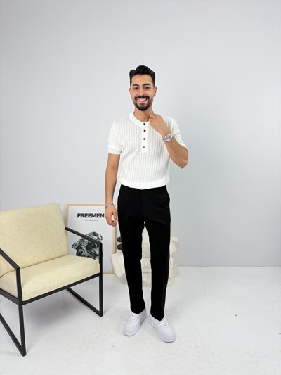 Henley Pamuk Triko Beyaz