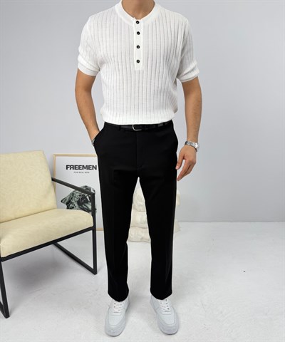 Henley Pamuk Triko Beyaz