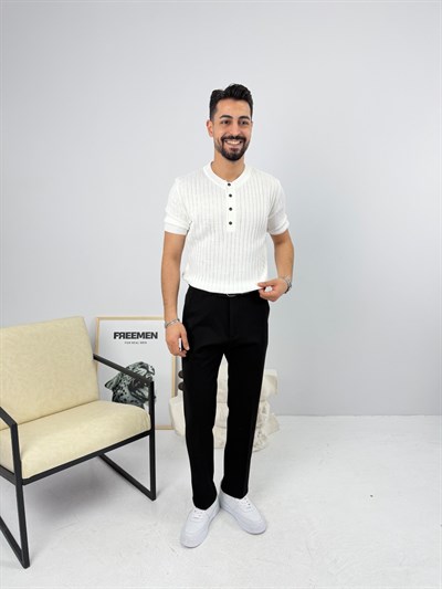 Henley Pamuk Triko Beyaz