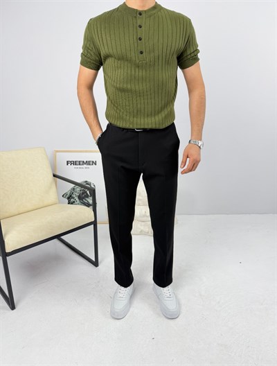 Henley Pamuk Triko Yeşil