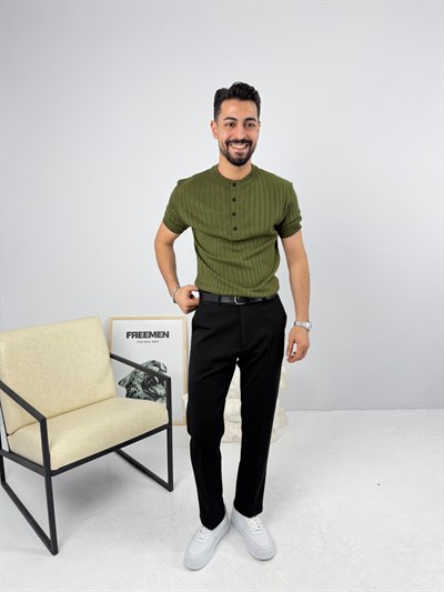 Henley Pamuk Triko Yeşil