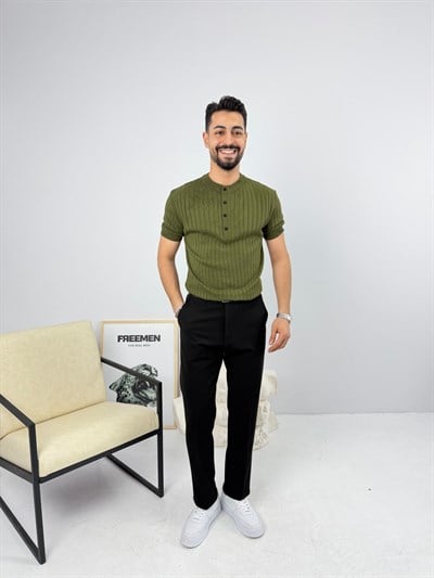 Henley Pamuk Triko Yeşil