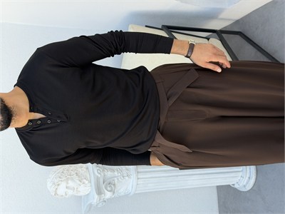 Henley Yaka Slimfit Sweatshirt Siyah