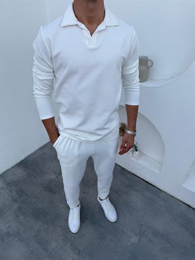 İnce Fitilli Şardonlu Ottoman Takım Beyaz