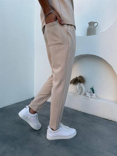 İnce Fitilli Şardonlu Ottoman Takım Bej