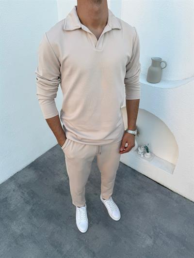 İnce Fitilli Şardonlu Ottoman Takım Bej