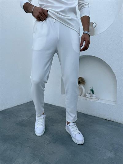 İnce Fitilli Şardonlu Ottoman Takım Beyaz