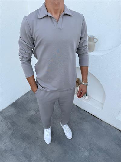 İnce Fitilli Şardonlu Ottoman Takım Gri