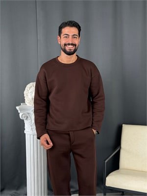 3 İplik Basic Oversize Takım Kahve