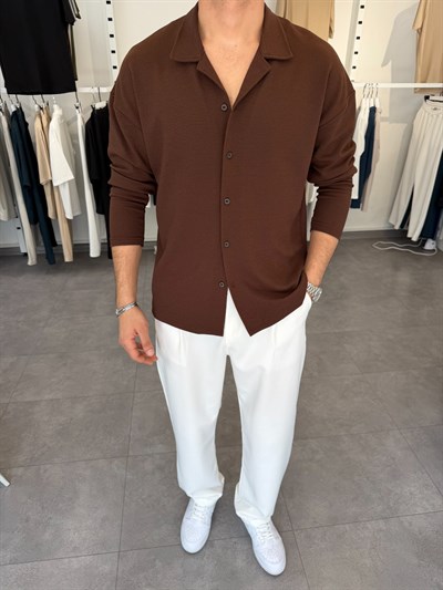 İthal Krep Oversize Gömlek Acı Kahve