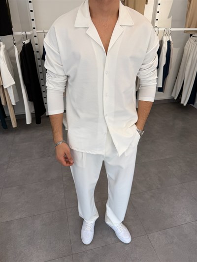 İthal Krep Oversize Gömlek Beyaz