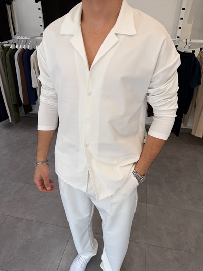 İthal Krep Oversize Gömlek Beyaz