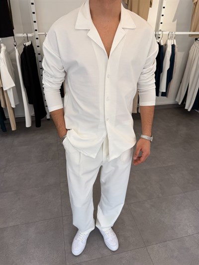 İthal Krep Oversize Gömlek Beyaz