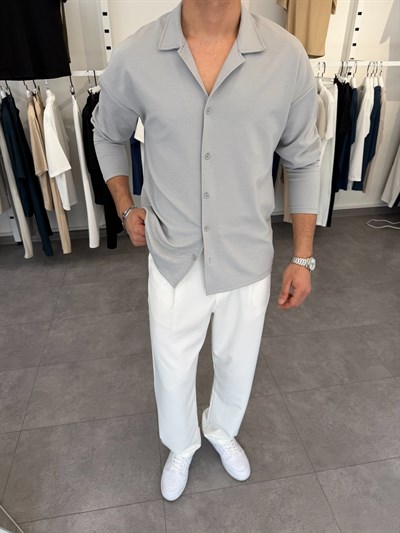 İthal Krep Oversize Gömlek Gri