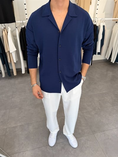 İthal Krep Oversize Gömlek Lacivert