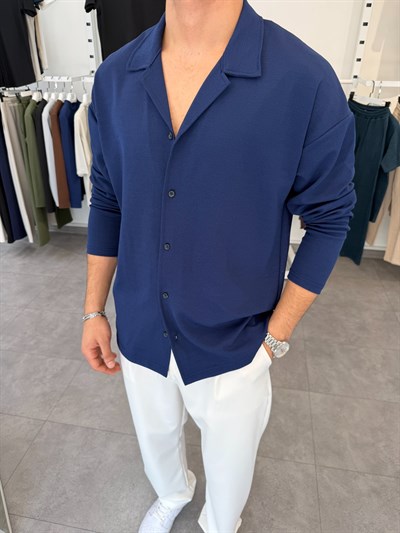 İthal Krep Oversize Gömlek Lacivert
