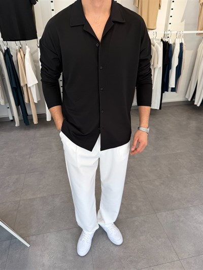 İthal Krep Oversize Gömlek Siyah