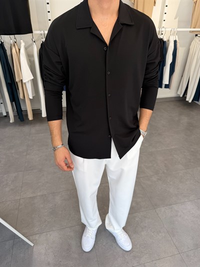 İthal Krep Oversize Gömlek Siyah