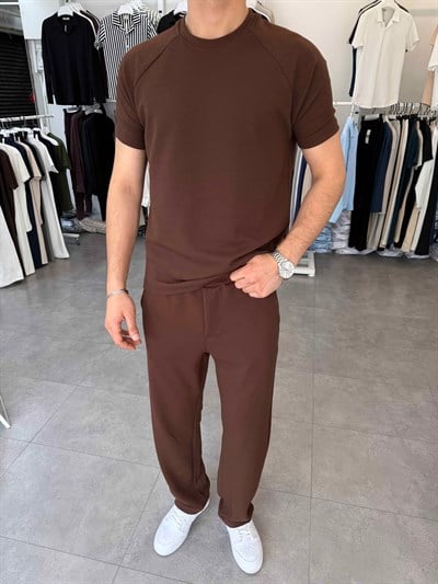 İthal Likralı Örme Takım Kahve