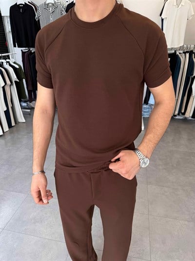 İthal Likralı Örme Takım Kahve