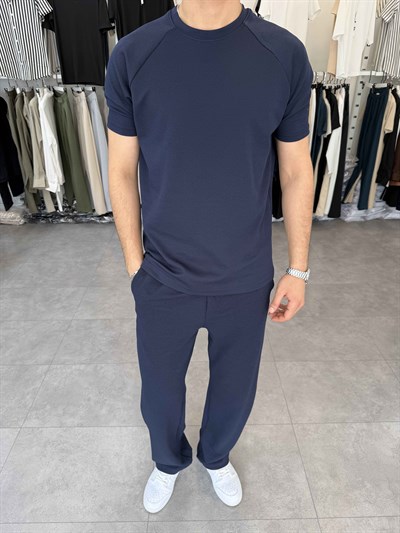 İthal Likralı Örme Takım Lacivert