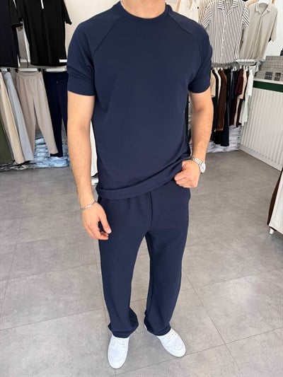 İthal Likralı Örme Takım Lacivert