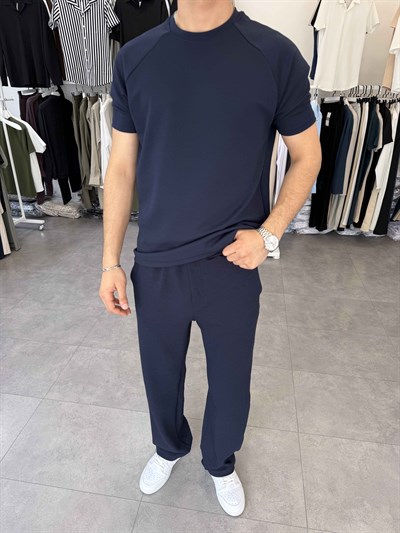 İthal Likralı Örme Takım Lacivert