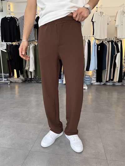İthal Örme Likralı Baggy Pantolon Acı Kahve