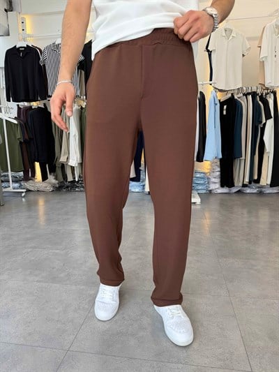 İthal Örme Likralı Baggy Pantolon Acı Kahve