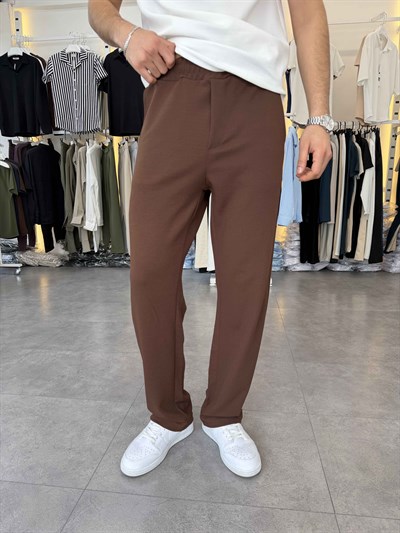 İthal Örme Likralı Baggy Pantolon Acı Kahve