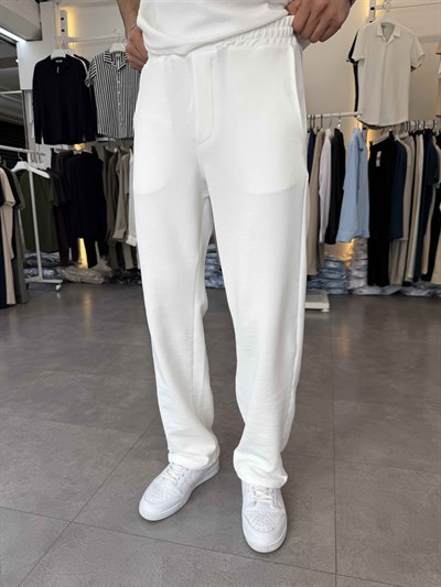 İthal Örme Likralı Baggy Pantolon Beyaz