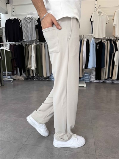 İthal Örme Likralı Baggy Pantolon Gri
