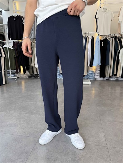 İthal Örme Likralı Baggy Pantolon Lacivert